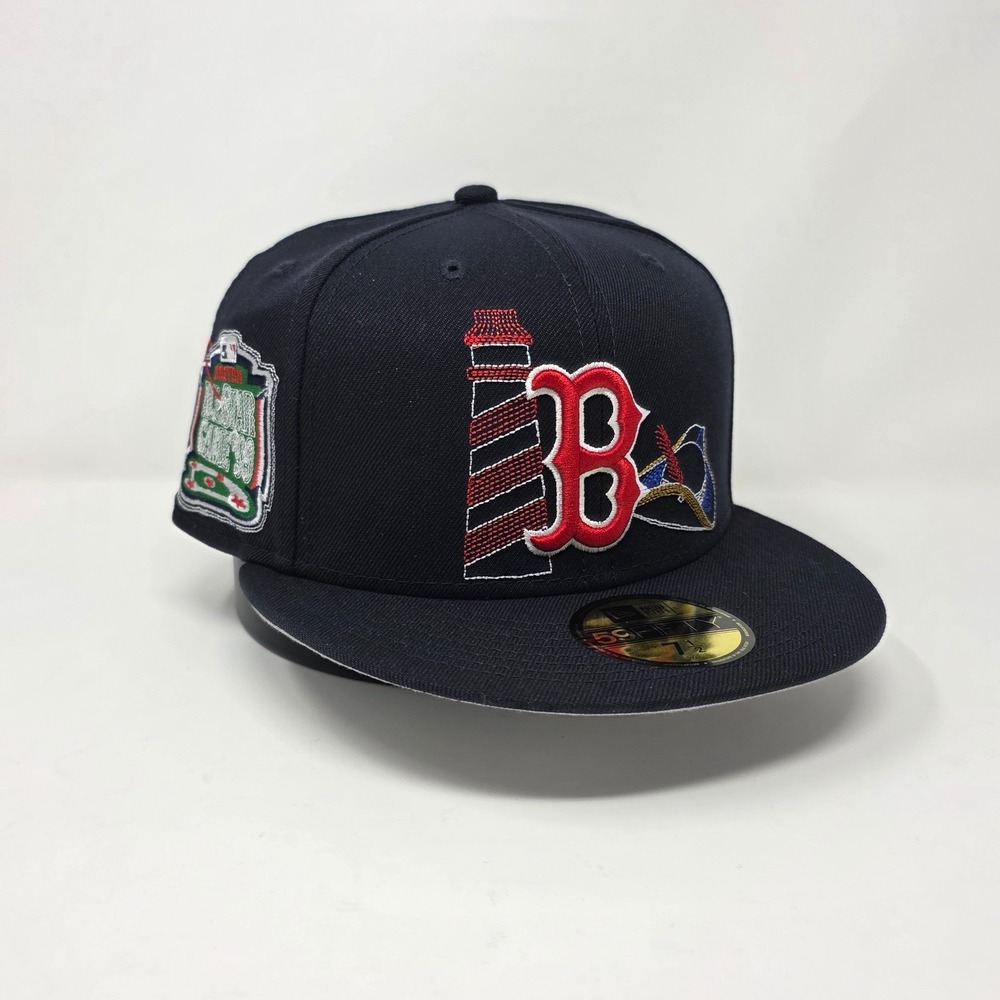 New Era 59FIFTY Boston Red Sox State Stitch Fitted Hat Cap Size 7 1/4 Navy Blue
